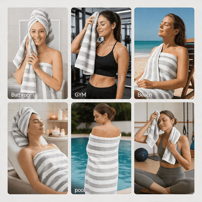 Striped Bath Towel Set, Absorbent Quick-Dry Shower Towels, Super Soft Skin-Friendly Cotton-Feel Bathing Towels for Home Bathroom & Beach, 27.6x55.1 Inch, Available in 1-Pack & 4-Pack, Multiple Colors