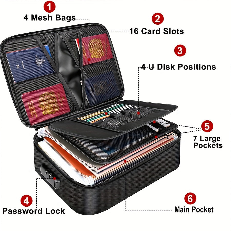 Document Organizer Bag with Combination Lock – Portable Multi-Compartment File Storage Bag for Home, Office & Travel, Secure Storage for Documents, Cards & Gadgets