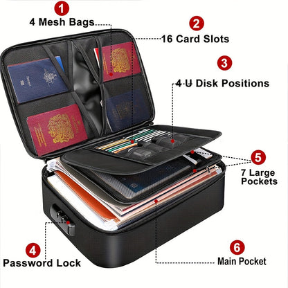 Document Organizer Bag with Combination Lock – Portable Multi-Compartment File Storage Bag for Home, Office & Travel, Secure Storage for Documents, Cards & Gadgets