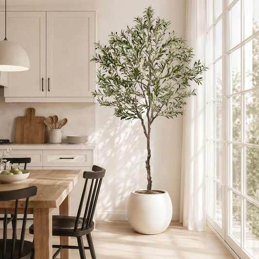 Artificial Olive Tree Indoor 7.2FT 8FT – Potted Tall Faux Olive Tree with Lifelike Trunk, Branches, Fruits & Leaves for Living Room Office Bedroom Decor