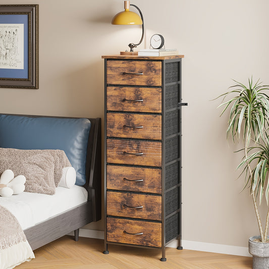 Tall Dresser with 6 or 7 Fabric Drawers, 41–47 Inch Storage Dresser Organizer for Bedroom Closet Entryway, Sturdy Chest of Drawers for Clothing Storage – Brown, White, Black, Gray