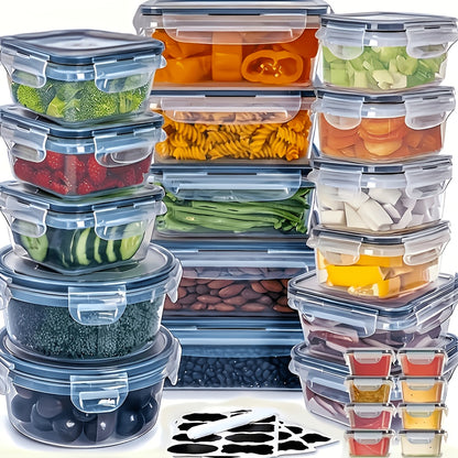 Food Storage Container Set BPA-Free with Airtight Snap Lids – Stackable Meal Prep Containers, Microwave & Dishwasher Safe, Leak-Proof Kitchen Pantry Organizer with Labels & Marker – 24, 48 or 50 Piece