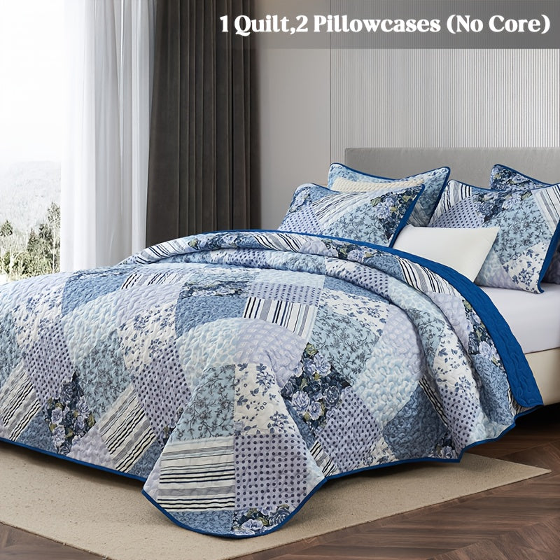 Floral Quilt Set 2 3 Piece Twin Full Queen King Lightweight Patchwork Coverlet Bedding Set Soft Cozy Boho Comforter with Pillow Shams Green Blue Pink Plaid Spring Summer Year Round