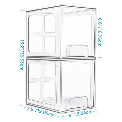 Stackable Storage Drawers 4 Pack Clear Acrylic Makeup Organizer - BPA-Free Bathroom Vanity Countertop Storage Bins for Skincare, Perfume & Cosmetics, Pull-Out Handle, Non-Slip, Multi-Room Use