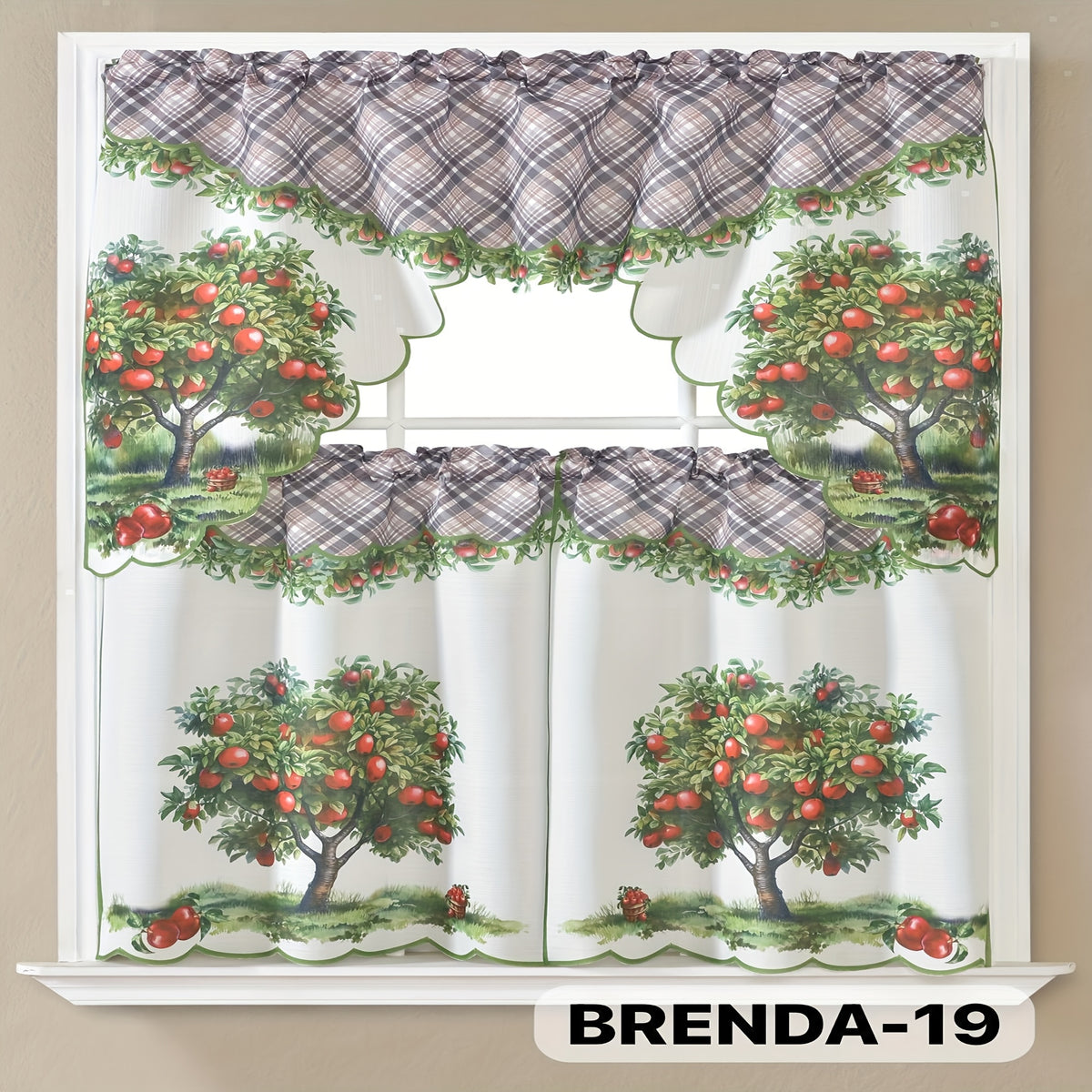Kitchen Curtains Set 3 Piece with Embroidery – Satin Fabric Valance and Tier Curtains for Kitchen Windows, 49 Colors, Light Filtering, Rod Pocket, Machine Washable