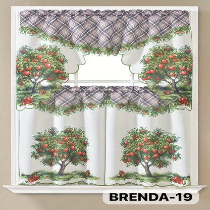 Kitchen Curtains Set 3 Piece with Embroidery – Satin Fabric Valance and Tier Curtains for Kitchen Windows, 49 Colors, Light Filtering, Rod Pocket, Machine Washable