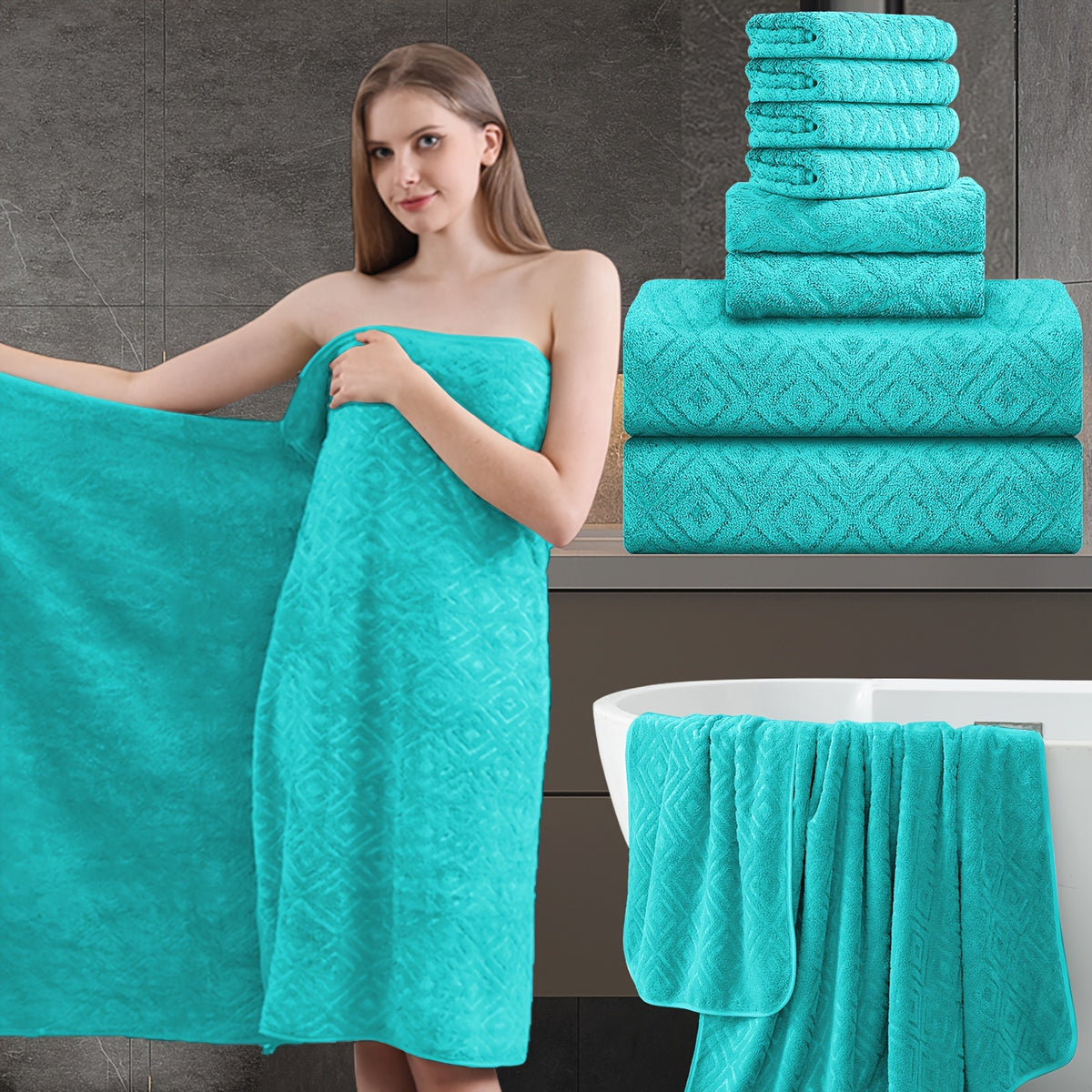 700GSM Bath Towel Set 8 Pack – Ultra-Soft Thick Extra Large Highly Absorbent Quick Dry Towels, Includes 2 Oversized Bath Towels, 2 Hand Towels & 4 Washcloths for Bathroom, Hotel, Gym & Spa