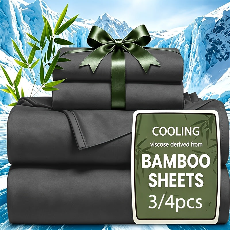 Cooling Bamboo Fiber Sheet Set Twin Full Queen King, 16-Inch Extra Deep Pocket Bed Sheets, Soft Hotel-Style Cooling Bedding for Hot Sleepers, Wrinkle & Shrink Resistant, 13 Colors, 3/4 Piece Set