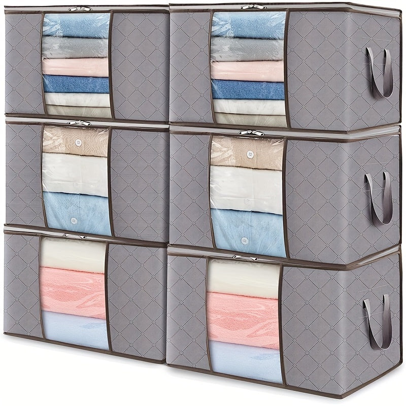 Extra Large Storage Bags with Zipper 6 Pack – Heavy Duty Non-Woven Fabric Closet Organizer Bags for Quilts, Blankets, Clothes & Sweaters, Seasonal Storage, Portable Rectangular Design