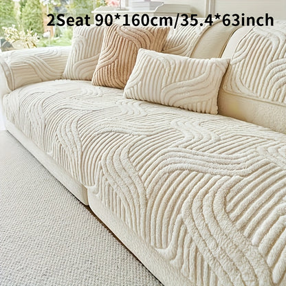 Velvet Plush Sofa Cover Non-Slip Luxury Modern Couch Slipcover – Pet-Proof Breathable Furniture Protector for Living Room Bedroom Office, 2 3 4 Seater