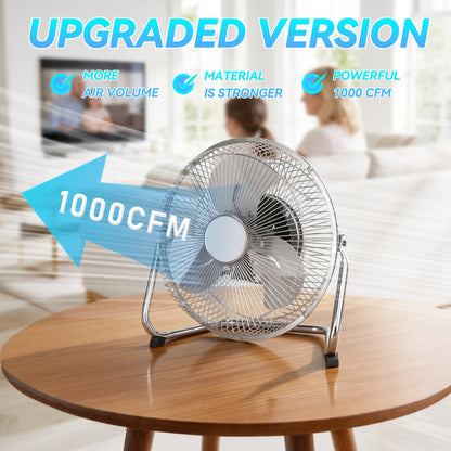 High Velocity Industrial Floor Fan 9 & 14 Inch – Heavy Duty Metal Cradle Fan with 3-Speed Control, 360° Tilt, Powerful Airflow for Warehouse, Workshop, Garage, Basement & Home Cooling, 120V US Plug