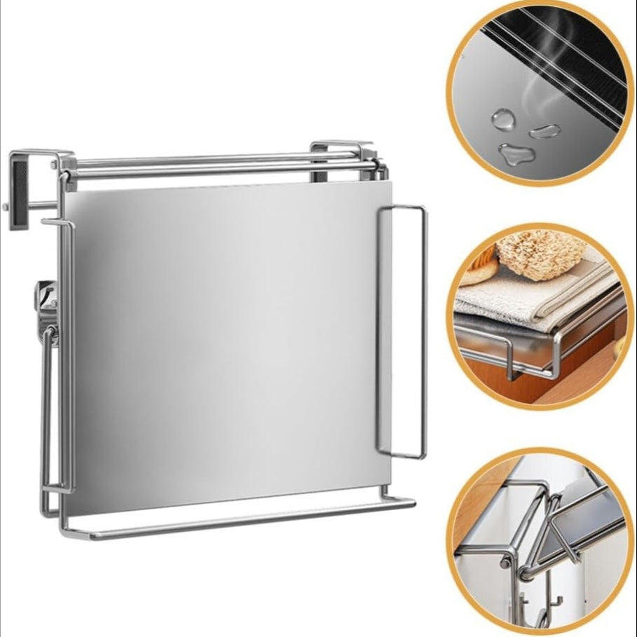 Over Cabinet Door Organizer Foldable Stainless Steel Countertop Storage Rack Kitchen Bathroom Hanging Shelf Space-Saving No-Drill Multi-Use Rack Silvery Black