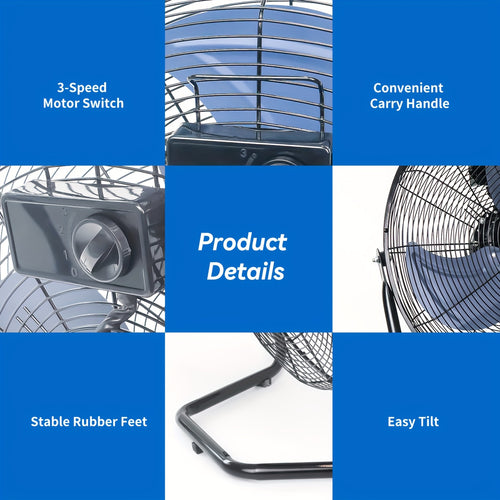 High Velocity Industrial Floor Fan 9 & 14 Inch – Heavy Duty Metal Cradle Fan with 3-Speed Control, 360° Tilt, Powerful Airflow for Warehouse, Workshop, Garage, Basement & Home Cooling, 120V US Plug