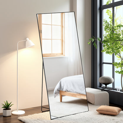 Full Length Mirror Floor Standing – Arched, Angle & Rectangle Full Body Mirror with Thin Steel Frame, Freestanding Leaning or Wall Hanging for Bedroom Bathroom Hotel, Black or Gold
