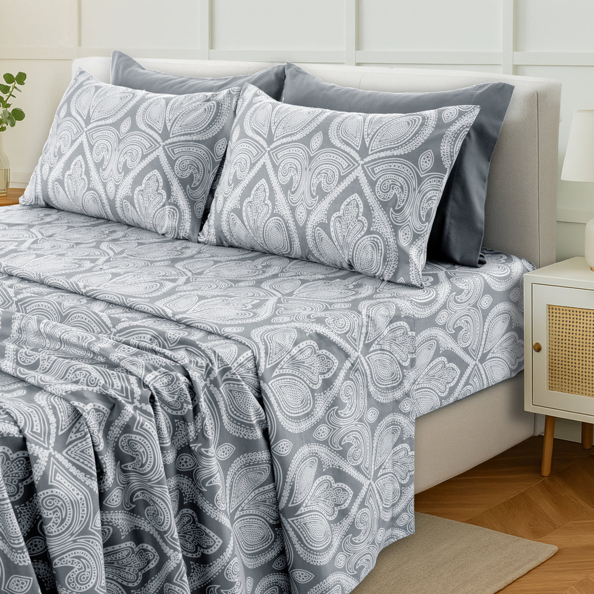 Deep Pocket Fitted Sheet Set 4-Piece Microfiber Soft Brushed Polyester Wrinkle Free Bed Sheets 10 Colors Twin Full Queen King California King