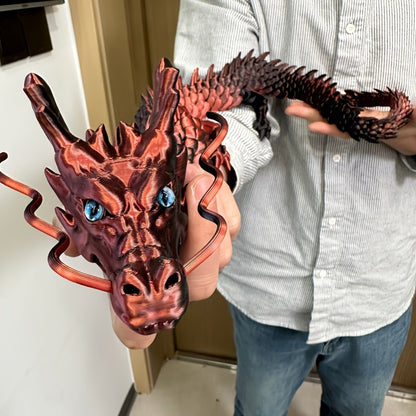 3D Printed Chinese Dragon Figurine 35 Inch Poseable – Giant Articulated Flexible Dragon Collectible Sculpture for Home Office Car Desk Decor, Fantasy Dragon Gift for Collectors Men Women Kids