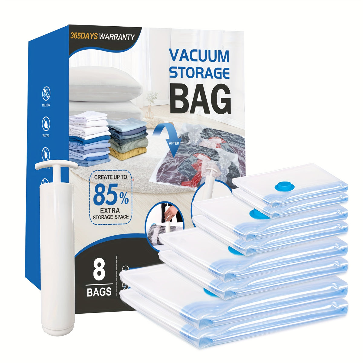 Vacuum Storage Bags for Clothes – Jumbo Space Saver Bags for Comforters Blankets Pillows Bedding, Extra Thick Travel Compression Bags with Hand Pump, 4 8 10 12 20 30 Pack