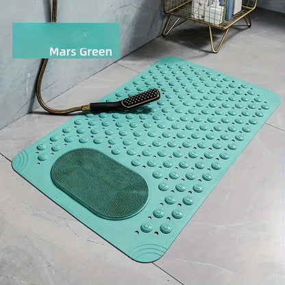 PVC Shower Mat with Massage Buttons & Polka Dot Pattern – Non-Slip Rectangular Bath Safety Mat, 0.35 Inch Thick Durable PVC, Anti-Slip Bathroom Rug for Wet Areas, 4 Colors: Blue Pink Gray Green