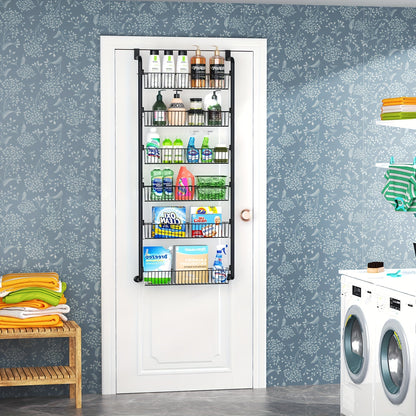 Over The Door Organizer, Heavy-Duty Metal Pantry Rack with 6 or 8 Shelves – Space-Saving Multi-Level Storage for Kitchen, Bathroom & Laundry Room, Spice Rack & Cabinet Door Hanging Shelf, Black or White