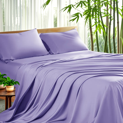 Cooling Bamboo Sheet Set 4 Piece – Soft Hotel Quality Bedding with Fitted Sheet, Flat Sheet & 2 Pillowcases, 16" Deep Pocket, Wrinkle & Shrink Resistant, All Season, Luxury Gift Box, Full Queen King