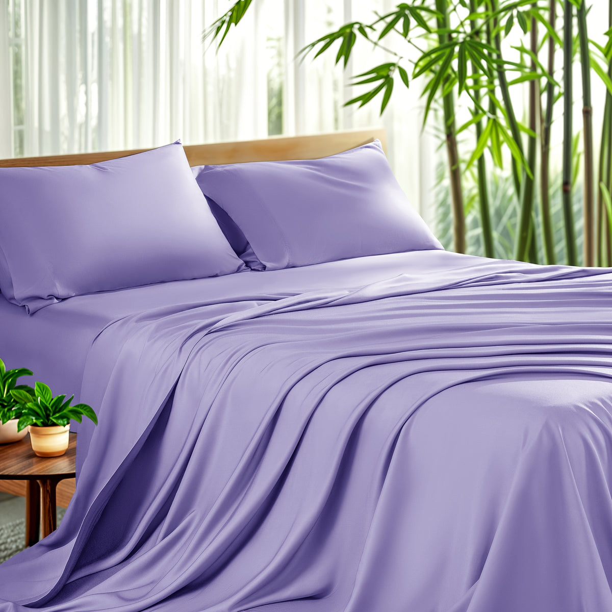Cooling Bamboo Sheet Set 4 Piece – Soft Hotel Quality Bedding with Fitted Sheet, Flat Sheet & 2 Pillowcases, 16" Deep Pocket, Wrinkle & Shrink Resistant, All Season, Luxury Gift Box, Full Queen King