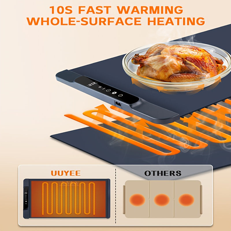 Electric Food Warming Pad Silicone 3-Temperature Settings 6-Hour Timer – Foldable Food Warming Tray with Full Surface Rapid Heating for Buffet Party Kitchen Countertop, Keep Food Warm Mat