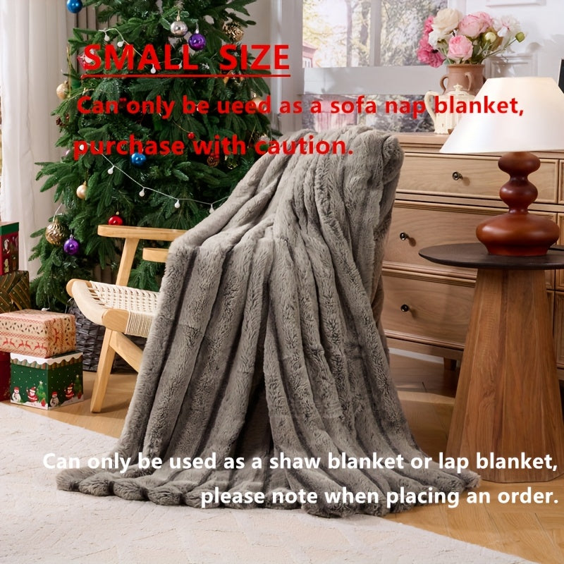Faux Rabbit Fleece Blanket, Double Layer Thickened Soft Warm Throw – All Season Reversible Blanket for Adults, Couch, Bed & Travel, Machine Washable, Throw / Twin XL / Queen / King, Grey Khaki Beige