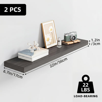 Floating Shelves Wall Mounted Wood – Set of 2, 4 or 6, 15.7” / 19.7” / 22”, Heavy Duty 30 lb Capacity, Wooden Wall Shelf for Living Room, Kitchen, Bathroom & Bedroom, Brown Black White Walnut Gray