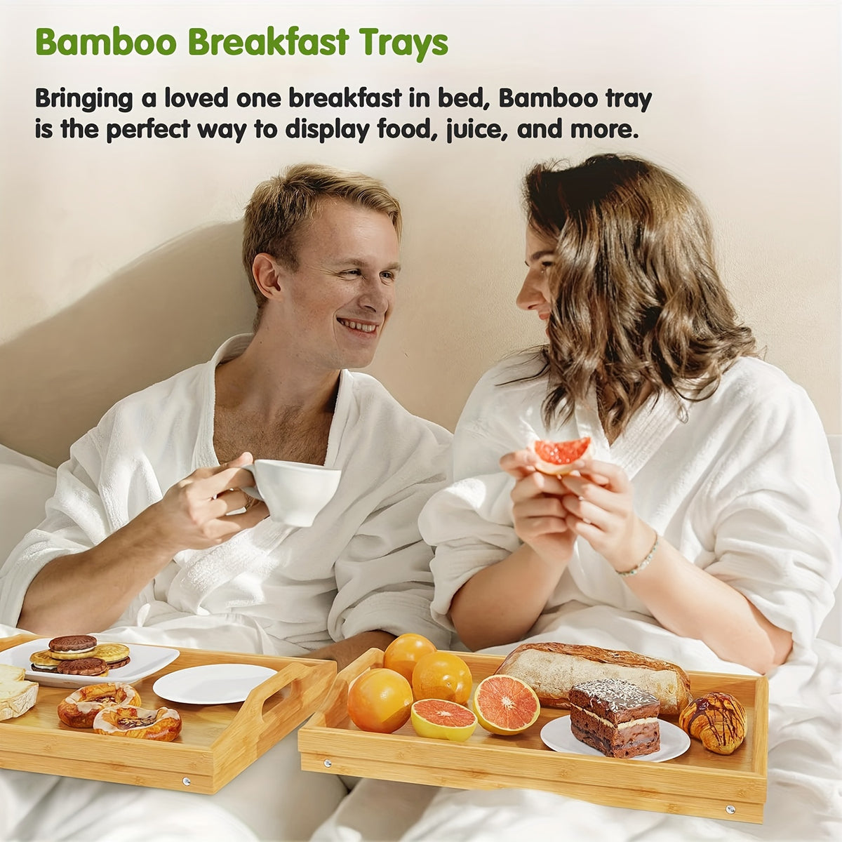 Foldable Bed Tray Table with Handles – Bamboo Breakfast Tray for Eating, Working & Snacking in Bed or Sofa, Sturdy Folding Legs, White Black Natural Bamboo, 1 or 2 Pack
