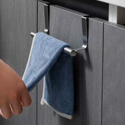 Cabinet Door Towel Bar 2 Pack Stainless Steel Over the Door Hand Towel Hanger – No Drill Dishcloth Rack for Kitchen Bathroom Cupboard Cabinet – Black Silver Towel Holder