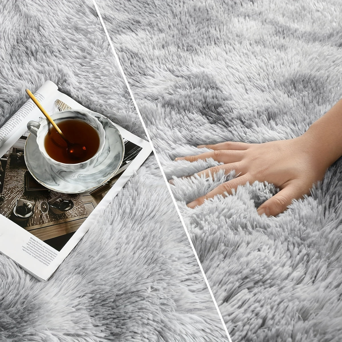 Fluffy Area Rug Non-Slip Soft Plush Carpet for Living Room Bedroom Kitchen Bathroom – Modern Home Decor Floor Mat Easy to Clean – Multiple Sizes & Colors Coffee Gray Black