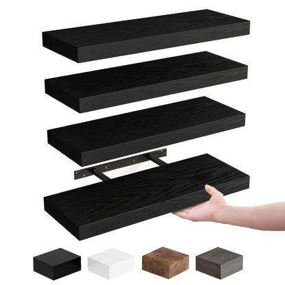Rustic Floating Shelves 15.8 Inch 4 or 8 Pack – Wall Mounted Wood Shelf with Invisible Brackets for Home Decor Living Room Bedroom Bathroom Kitchen Brown Black White Gray