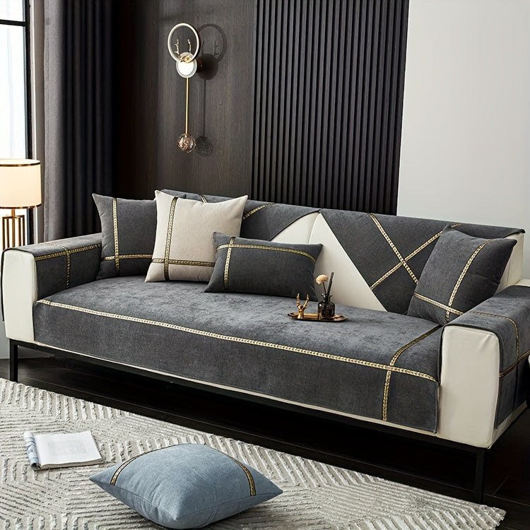 Chenille Sofa Cover Pet-Friendly All-Season Slipcover Furniture Protector for Living Room Bedroom Office - Fits Single 2 3 4 Seater Sofa - Blue-Green Deep Gray Off White Light Gray