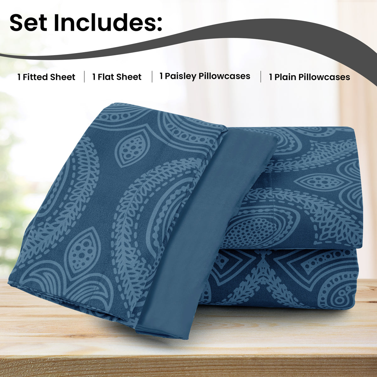 Deep Pocket Fitted Sheet Set 4-Piece Microfiber Soft Brushed Polyester Wrinkle Free Bed Sheets 10 Colors Twin Full Queen King California King