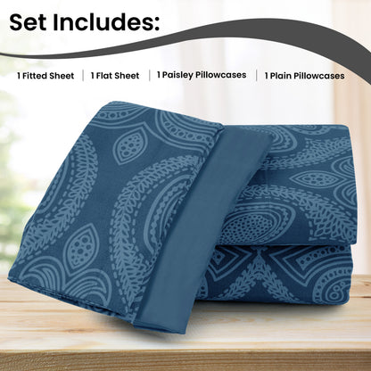 Deep Pocket Fitted Sheet Set 4-Piece Microfiber Soft Brushed Polyester Wrinkle Free Bed Sheets 10 Colors Twin Full Queen King California King