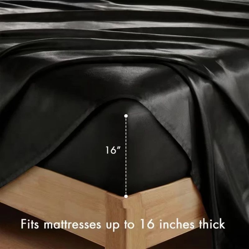 Satin Sheets Set 2100TC Ultra Soft Silky Breathable Bed Sheet Set 3 4 Piece Luxury Hotel Quality Deep Pocket Twin Full Queen King Champagne Black Pink Burgundy Navy