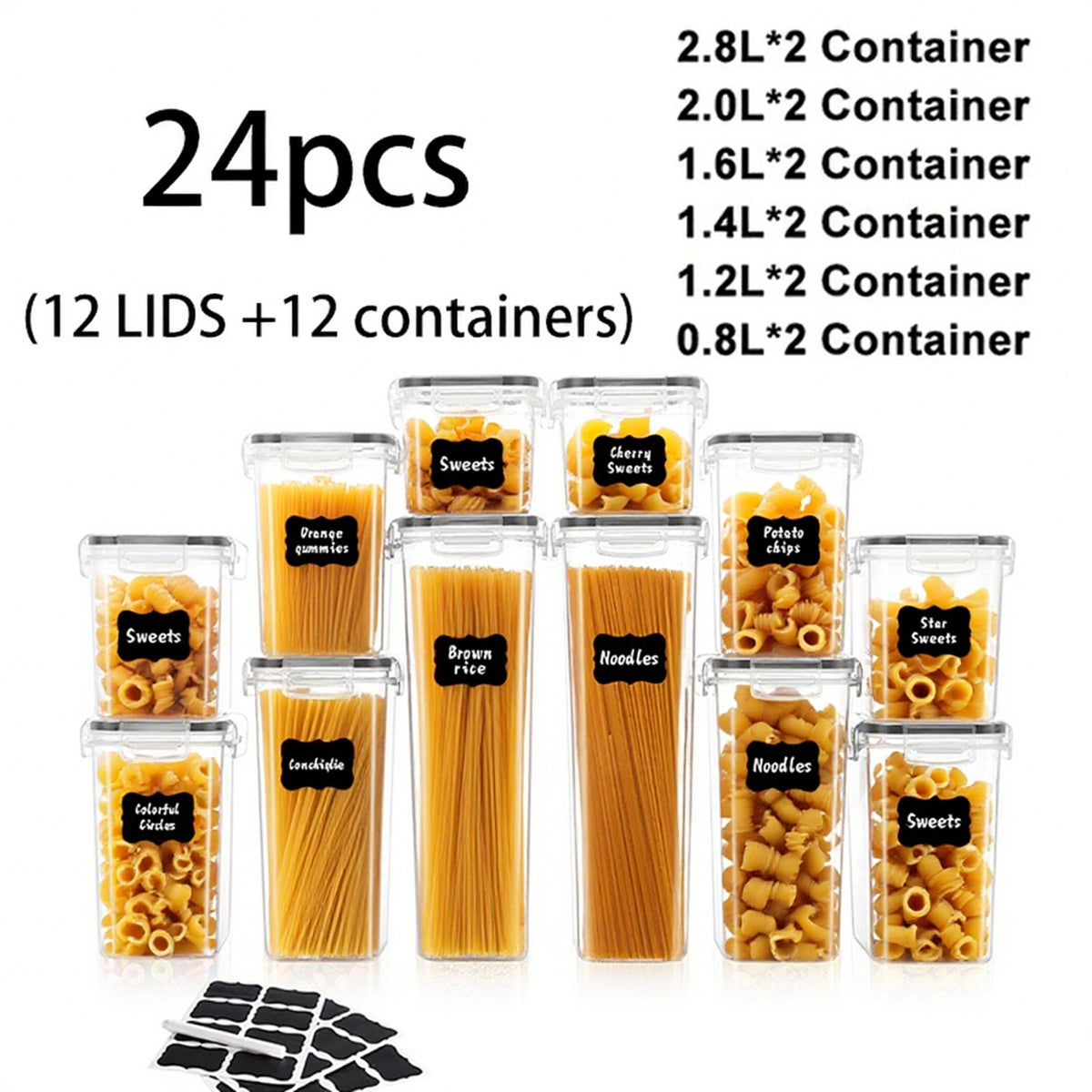 Airtight Kitchen Canisters Set with Lids – 24 30 48 60 Piece Pantry Storage Containers for Food Grain Cereal & Dry Goods, Pest-Proof Flip-Top Jars for Kitchen Organization, BPA-Free