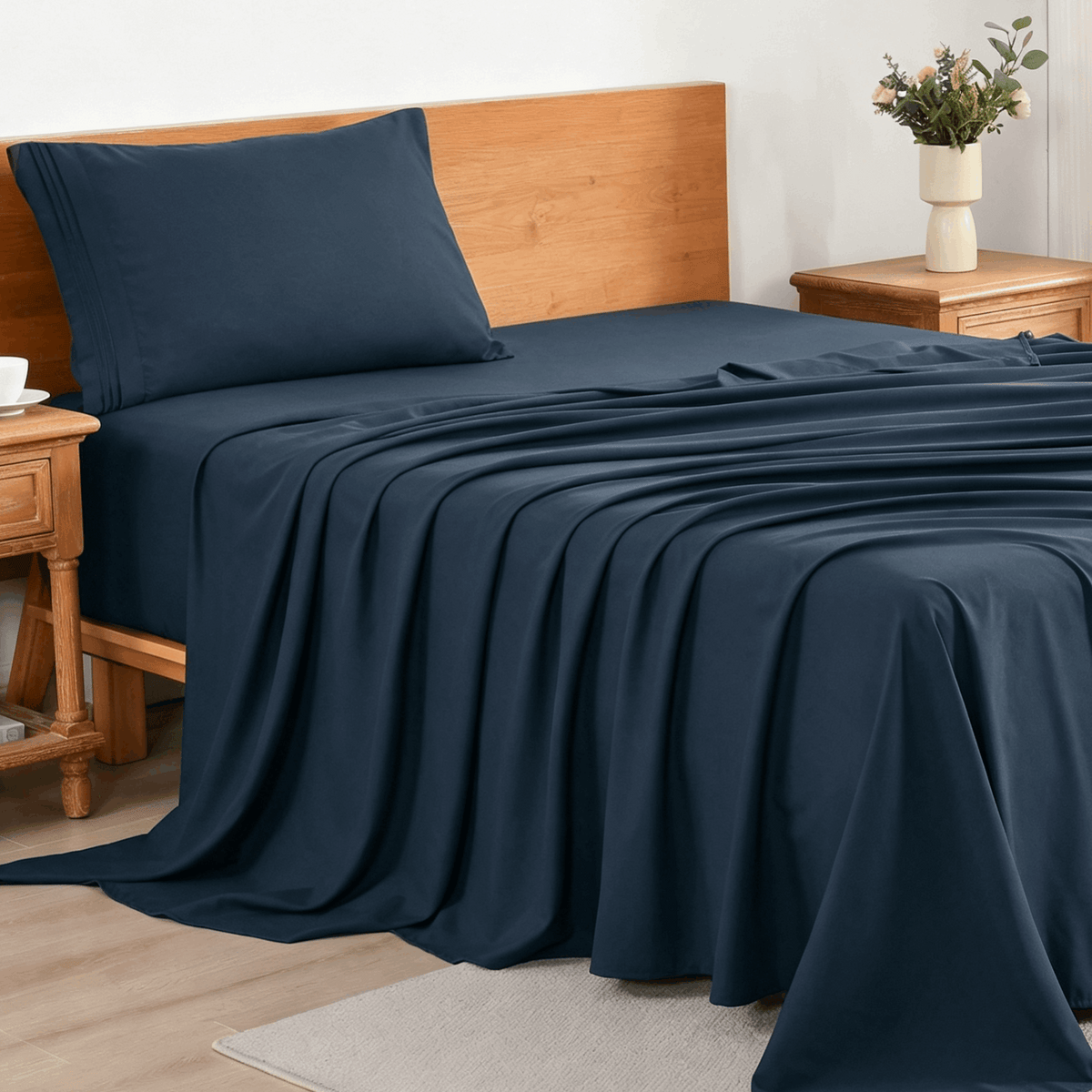 Cooling Bed Sheet Set 3/4 Piece 18 Inch Deep Pocket, Soft Breathable Microfiber Sheets for Hot Sleepers Hotel Luxury Summer Bedding Twin Full Queen King, 12 Colors Available