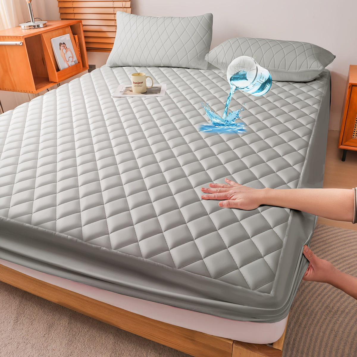 Waterproof Mattress Protector with Side Storage Pocket, Diamond Quilted Deep Pocket Mattress Cover – Breathable Cooling Mattress Pad, Soft Noiseless Bed Protector for Twin Full Queen King, Multiple Colors