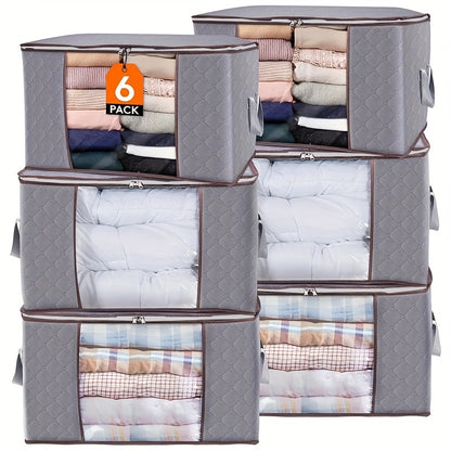 Extra Large Storage Bags with Zipper 6 Pack – Heavy Duty Non-Woven Fabric Closet Organizer Bags for Quilts, Blankets, Clothes & Sweaters, Seasonal Storage, Portable Rectangular Design