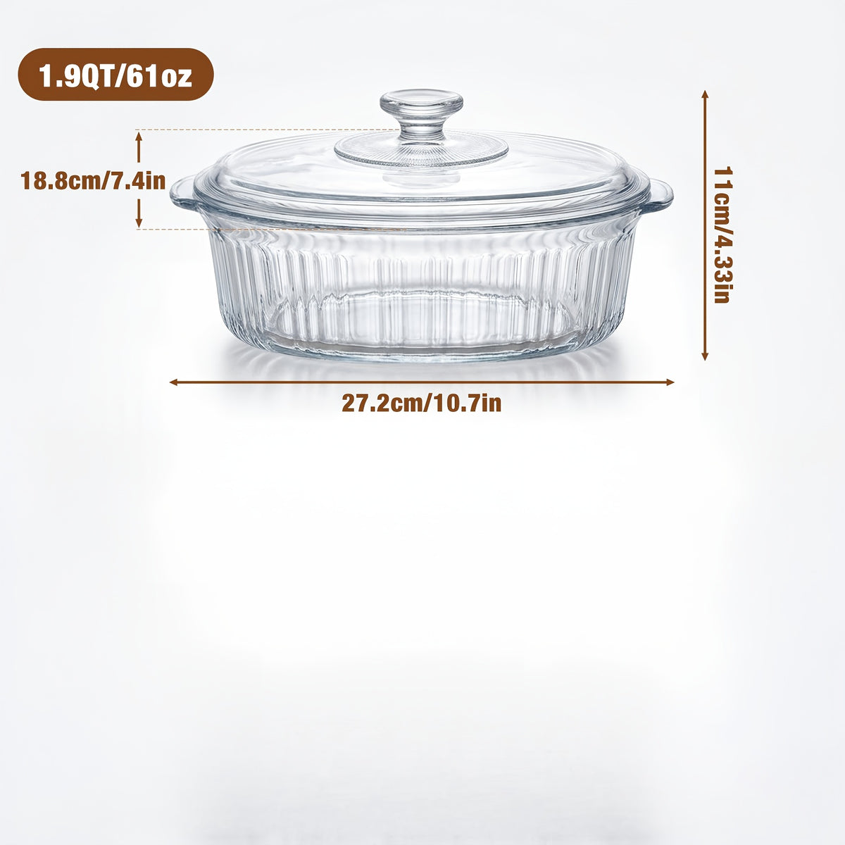 Borosilicate Glass Baking Dish with Lid – Oven Microwave Fridge Safe Oval Casserole Pan, Airtight Cover for Baking Meal Prep Grilled Fish & Serving, Dishwasher Safe Glass Bakeware 62oz / 96oz