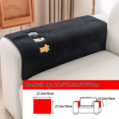Sofa Cover Plush Shearling Non-Slip Pet-Friendly – Thick Couch Protector with Animal Bone Embroidery for 2 3 4 Seater, Soft Warm Slipcover for Living Room Bedroom Office in Dark Gray Off White Coffee Black
