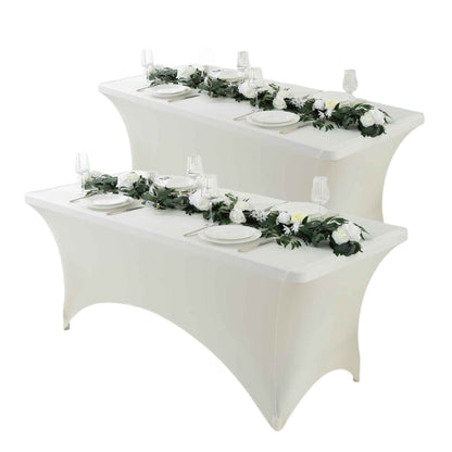 Spandex Tablecloth Fitted Stretch Table Cover 4ft 6ft 8ft - Wrinkle-Free Rectangle Table Cloth for Wedding, Party, Event, Banquet - 2-Pack Multi-Color Options White Black Navy Blue Pink