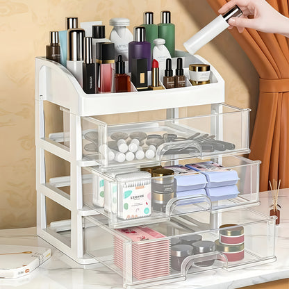4-Layer Cosmetic Storage Organizer with 3 Pull-Out Drawers Large Capacity Skincare Makeup Desktop Rack No Assembly Bathroom Bedroom Vanity Organizer Gift for Women