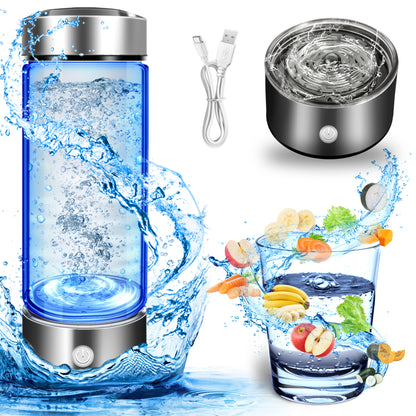 Hydrogen Water Bottle Generator 420ml SPE PEM Technology, Portable Water Ionizer Produces 1600ppb Hydrogen-Rich Water in 3 Min, Borosilicate Glass Hydro Water Machine for Office Travel Fitness