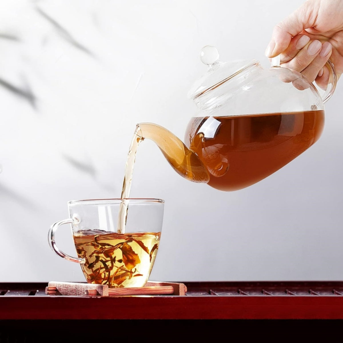 Glass Teapot with Infuser 1000ml – Borosilicate Glass Tea Pot with Detachable Filter for Loose Leaf & Flowering Tea, Gooseneck Spout, Microwave & Stovetop Safe, Optional 4-Cup Tea Set Gift Box