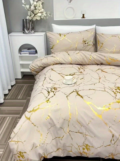Duvet Cover Set 3-Piece Bronzing Texture | Super Soft Breathable Bedding Set with 2 Pillowcases, Twin Full Queen King, All-Season Bedroom Dormitory Comforter Cover, White Khaki Black