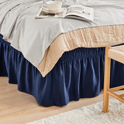 Bed Skirt Wrap Around Elastic – 15 Inch Drop Microfiber Dust Ruffle No Lift Needed Adjustable Hotel Quality Fade Resistant Machine Washable Twin Full Queen King 30 Colors