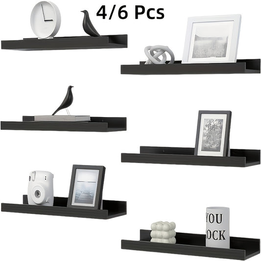 Rustic Wood Floating Shelves Wall Mounted Set 4 or 6 Pcs, Carbonized Black & White Shelf for Bathroom Bedroom Living Room Kitchen Office Plants Decor, Multi-Size Heavy Duty Wall Shelf Storage