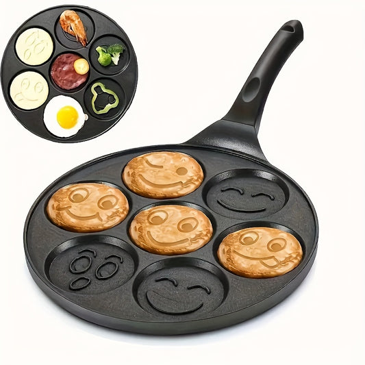 7-Hole Non-Stick Pancake Pan Maker with Detachable Handle – Gas Stove Oven & Dishwasher Safe Aluminum Breakfast Pan, Even Heat Distribution for Perfect Mini Pancakes Crepes Waffles, Fun Family Cooking Kit